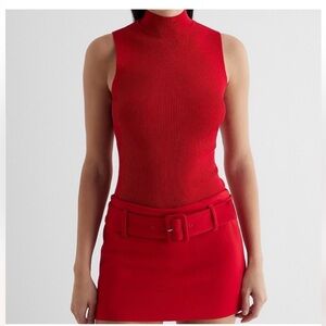 Express red twill belted skirt size 2